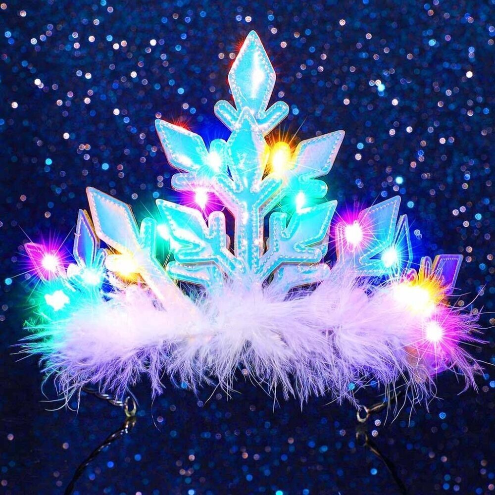 Light Up Christmas Headband Snowflake Feather Tiara Women Holiday Costume